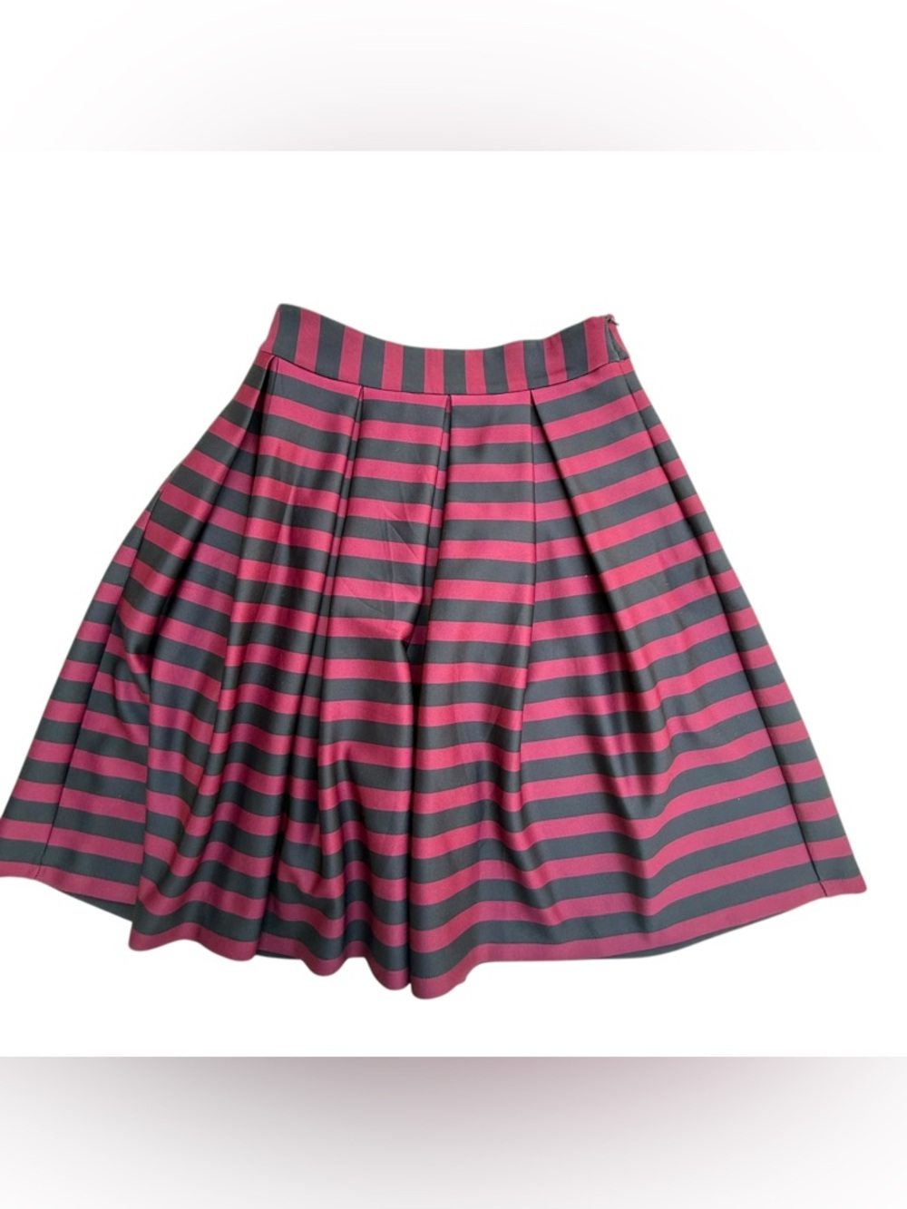 Striped Dark Pink and Black Pleated Skirt